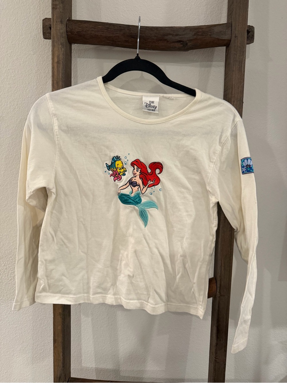 Vintage Disney Cream Long Sleeve Top with Ariel & Flounder Graphic